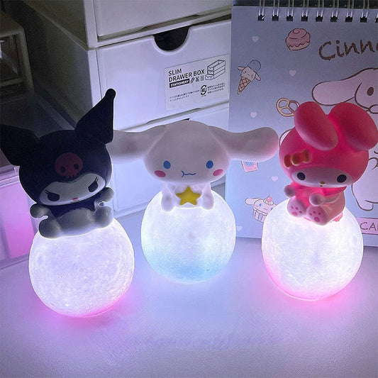 Kawaii Sanrio Kuromi Cinnamoroll Night Light Glowing Children Toy Bedside Lamp