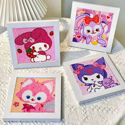 Cartoon Crystal Full Diamond Painting Children's Handmade Dot Diamond Painting Kit with Frame Diamond Sticker Gift