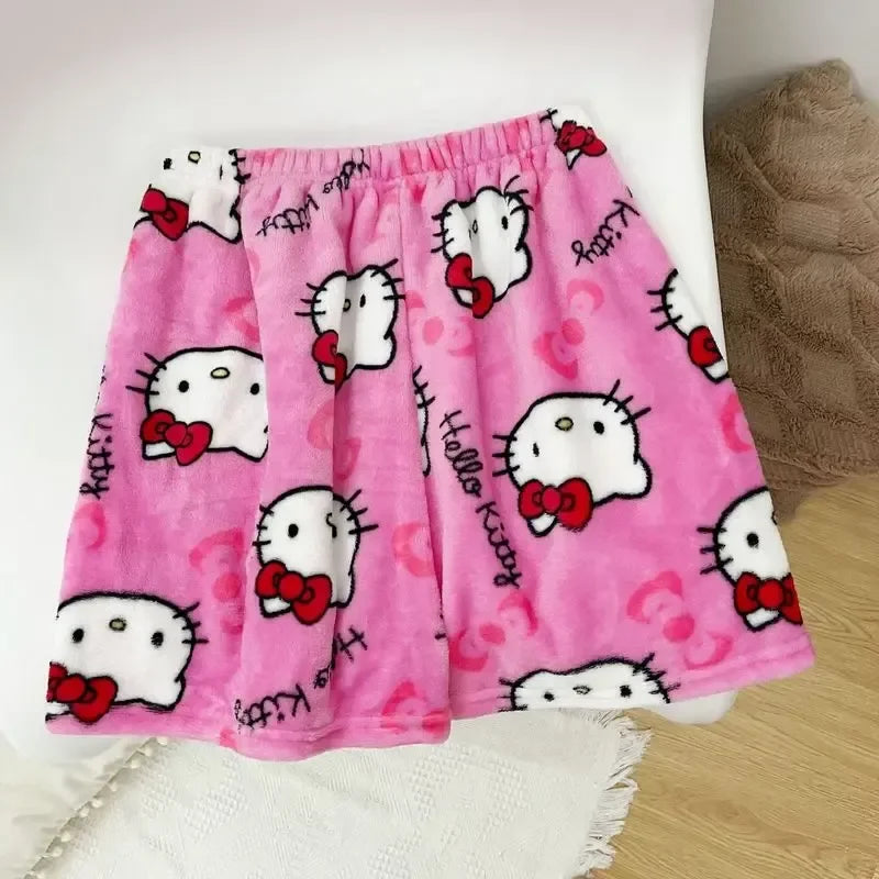 Sanrio Hello Kitty Kawaii Anime Flannel Pajamas Women'S Warm Woolen Cartoon Casual Home Pants Autumn Winter Fashion Trousers