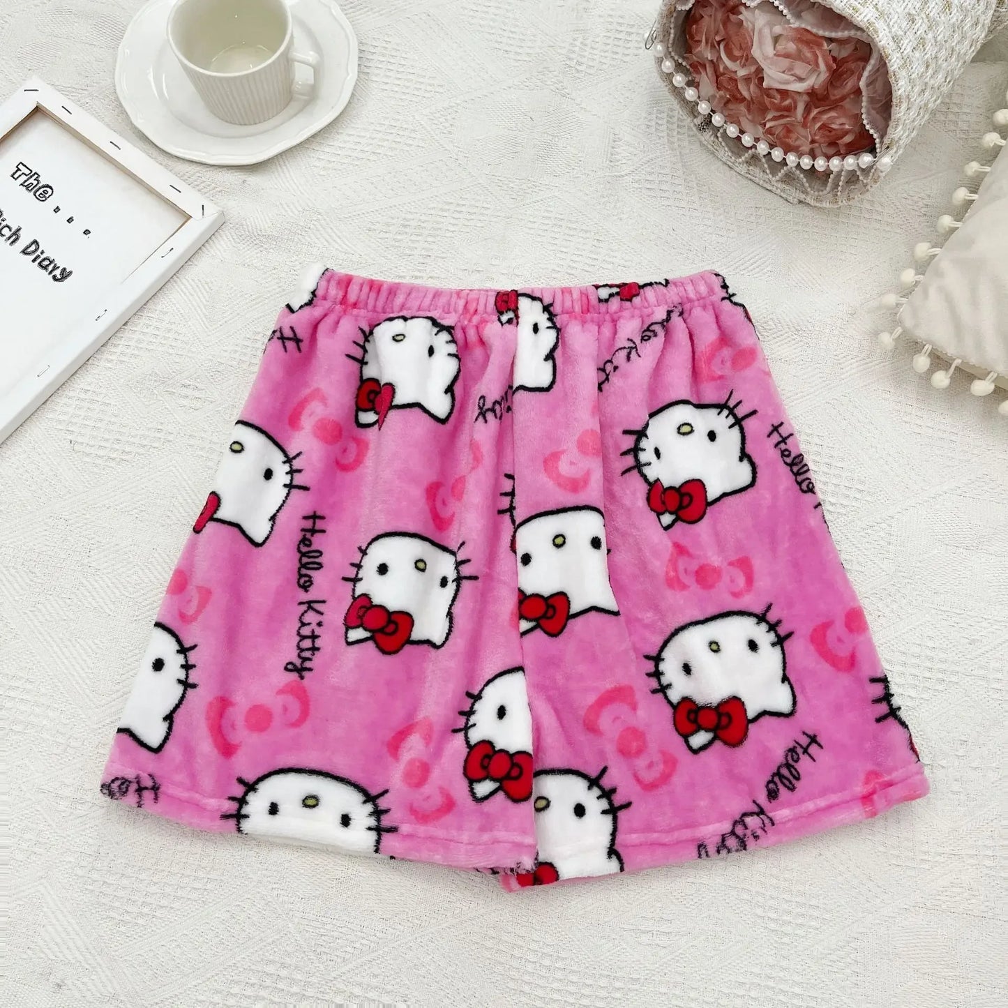 Sanrio Hello Kitty Kawaii Anime Flannel Pajamas Women'S Warm Woolen Cartoon Casual Home Pants Autumn Winter Fashion Trousers