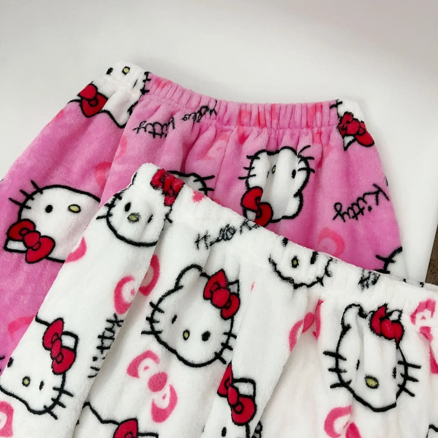 Sanrio Hello Kitty Kawaii Anime Flannel Pajamas Women'S Warm Woolen Cartoon Casual Home Pants Autumn Winter Fashion Trousers