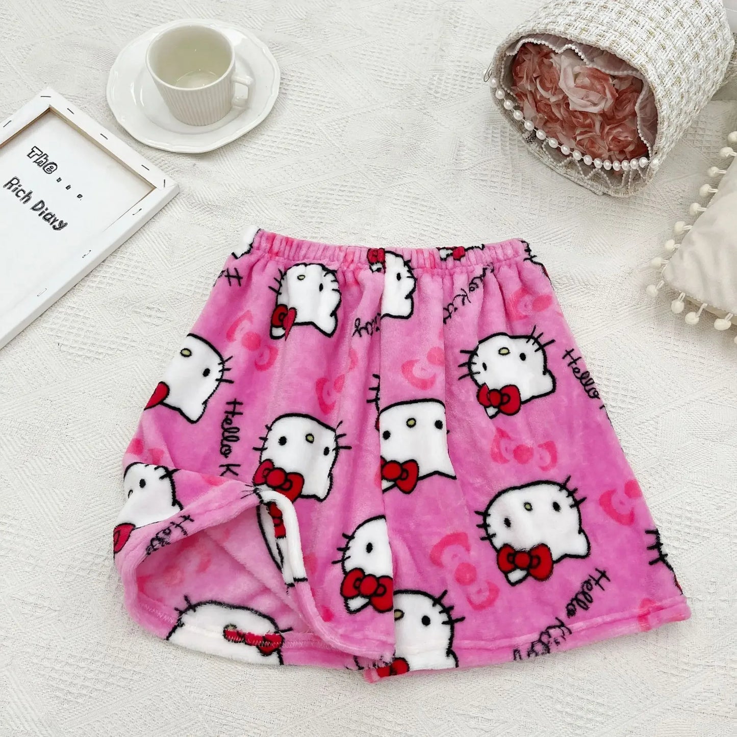 Sanrio Hello Kitty Kawaii Anime Flannel Pajamas Women'S Warm Woolen Cartoon Casual Home Pants Autumn Winter Fashion Trousers